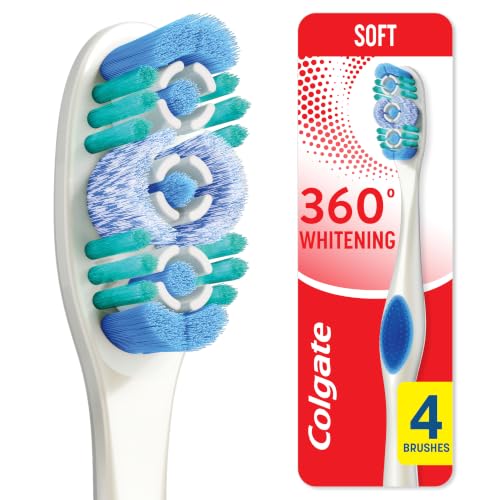 Colgate 360 Adult Whitening Toothbrushes, Soft, 4 Pack