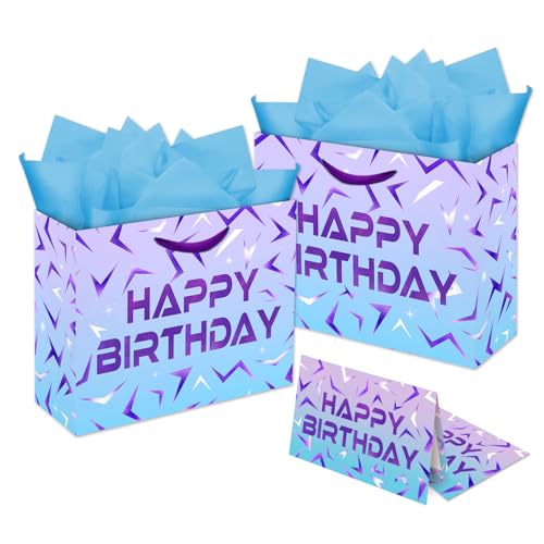 YTHKJS 13 Large Purple Demon Party Gift Bag Set with Handles Greeting Card and Tissue Papers for Hunter Theme Party Decoration (Blue 1Pcs)