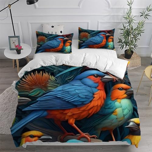 Housse de couette double oiseaux imprimé 3D en microfibre 200x200cm pour lit enfant