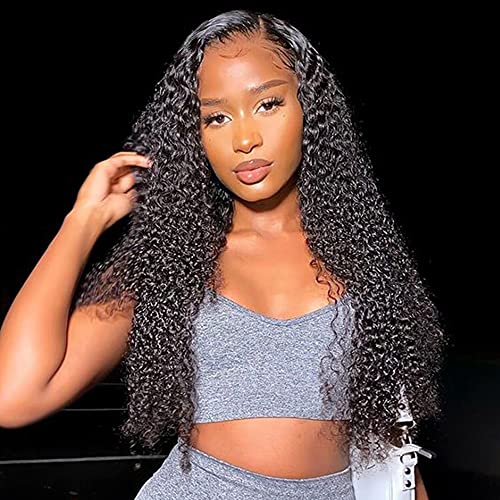 HD Human Hair Lace Frontal Wigs Curly Lace Front Wig Transparent Lace Curly Wig 13x4 Kinky Curly Wigs for Black Women 150% Density Virgin Hair Pre Plucked with Baby Hair 28 Inch