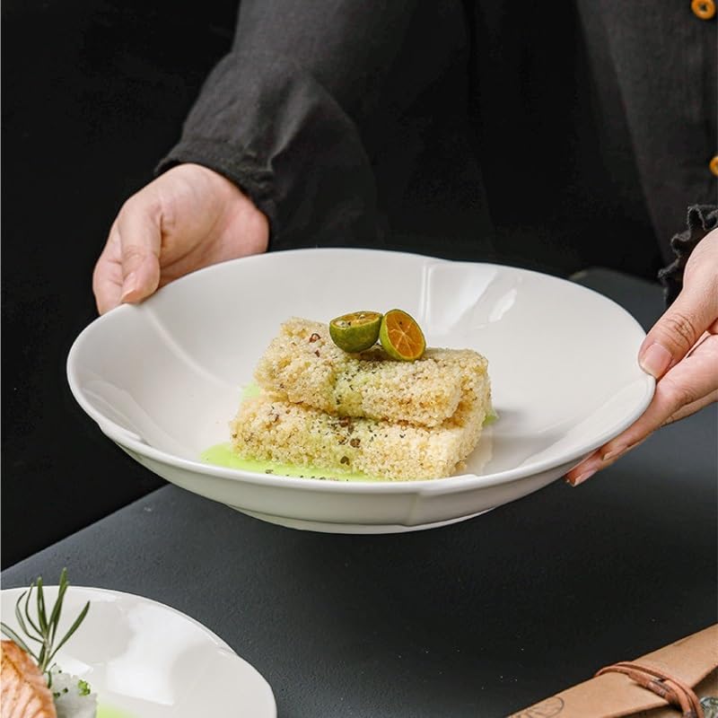 Talerz obiadowy, talerze z kwiatowym wzorem, kreatywne głębokie do domu, zastawa stołowa do restauracji, ceramiczne talerze obiadowe do zupy można układać w stos