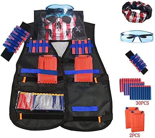 Tactical Vest Jacket kits for Nerf N-Strike Elite Series Adjustable Elite Tactical Vest Jacket Kit & Protective Glasses& Hand Wrist Band & Short Reload Clips for Children