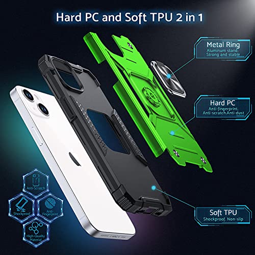 Image of Anqrp Designed for iPhone 14 Case, Military Grade Protective Phone Case Cover with Enhanced Metal Ring Kickstand [Support Magnet Mount] Compatible with iPhone 14 6.1, Grass Green
