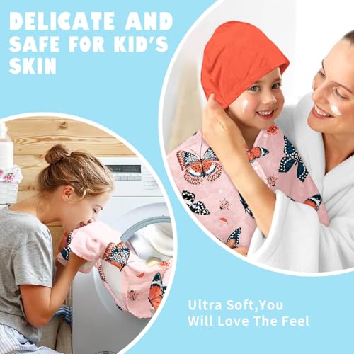 Image of Butterfly Print Girls Beach Towel with Hoodie for Kids Toddlers Age 4-8, Colorful Bath Towels Shower Wrap for Girls, Hooded Poncho Beach Blanket for Pool Swimming Cute Wearable Bath Towel for Child