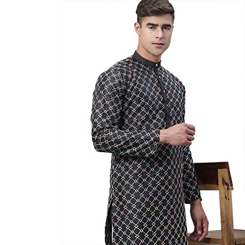 Image of SOJANYA (Since 1958 Men's Silk Blend Kurta Pyjama Set | Multi Embroidered Traditional Ethnic Wear for Navratri, Garba, Puja & Wedding