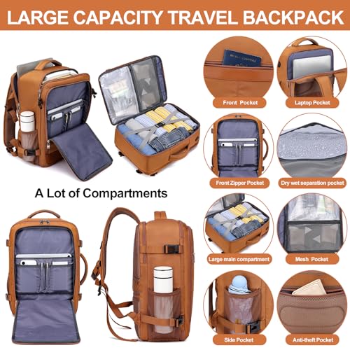 Image of EZUOLA Carry On Backpack for Women,Travel Laptop Backpack Airline Approved,Underseat Personal Item Travel Bag With Shoe Compartment, Casual Daypack Gifts for Friend Weekend Business College,Brown