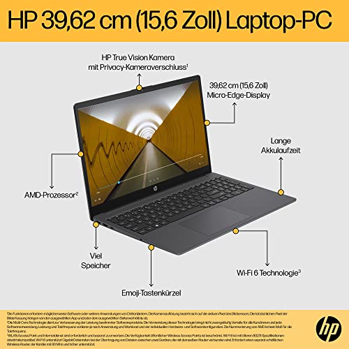 HP Laptop | 15,6" FHD Display | AMD Ryzen 3 7320U | 8 GB DDR4 RAM | 256 GB SSD | AMD Radeon-Grafik | Windows 11 Home | QWERTZ Tastatur | Schwarz – Bild 4