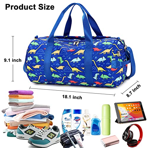 Camtop Kids Duffel Overnight Bag Boys Girls Weekender Carry-On Personalized Tote For Travel Gym Sport (Dinosaur-Dark Blue) #TOP7