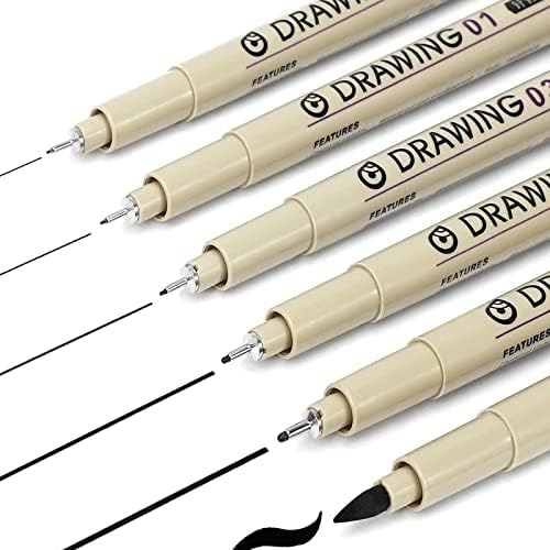 Micro Fineliner Drawing Art Pens: 6 Black Fine Line Waterproof Ink Set Artist Supplies Archival Inking Markers Pigment Liner Point Journaling Sketch Outline Manga Anime Sketching Watercolor Technical