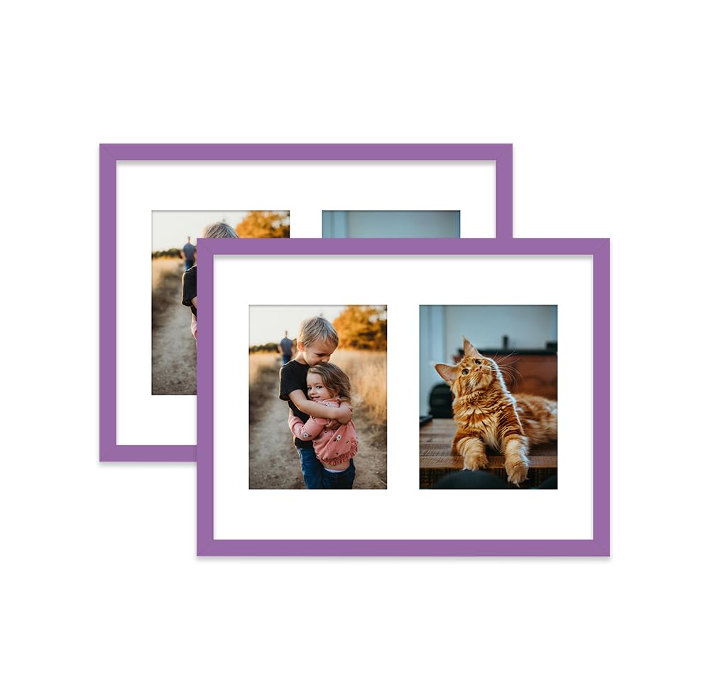 Purple Multi Photo Frame - Holds 2 x 8x6 Pictures, Family Collage Picture Frame for Wall Display, 16x12 Frame size, Set of 2