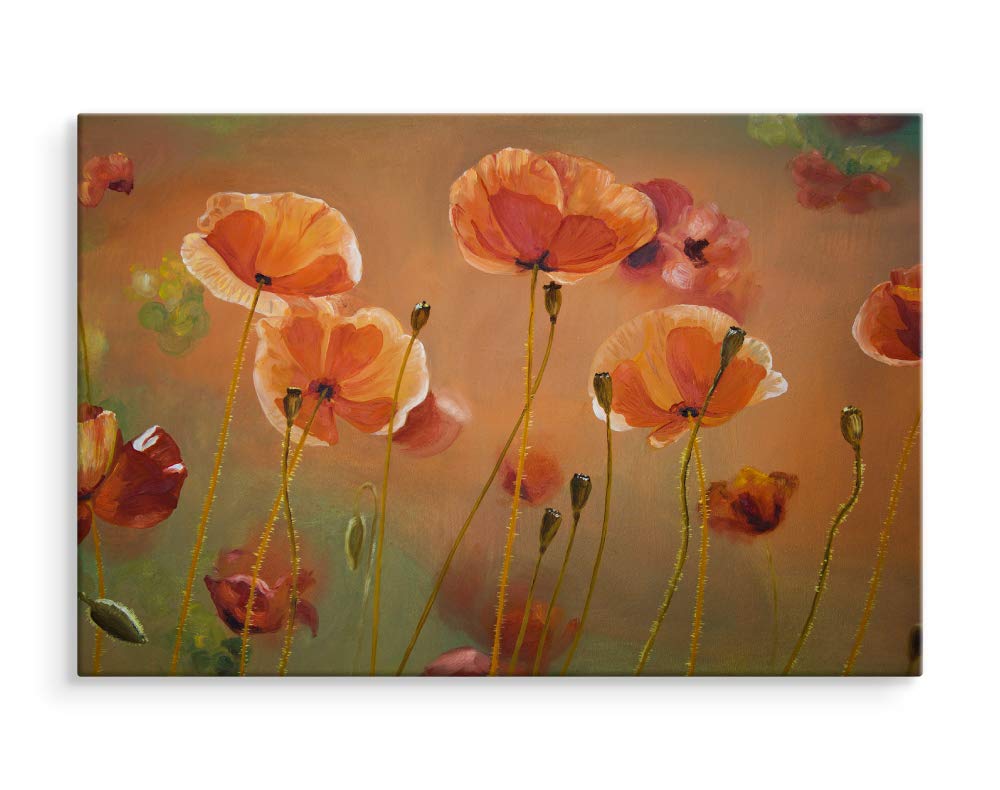 Muralo Wandbild Blumen, Mohnblumen, Natur, Landschaft - 100x70 cm | Leinwandbild, Modernes Design, hochauflösender Druck - ideal für Schlafzimmer und Wohnzimmer, Frühlingsflair das ganze Jahr