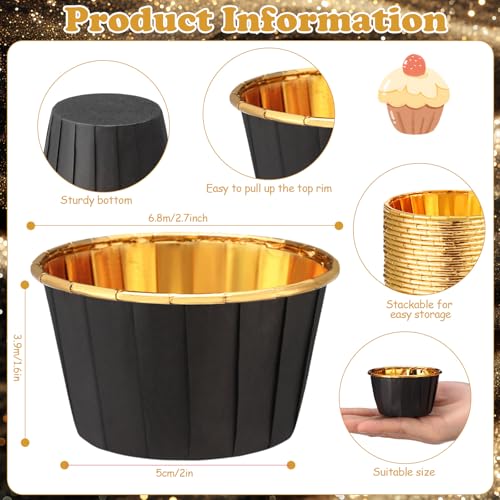 Image of 600 Pack Black Gold Cupcake Liners Bulk Disposable Foil Muffin Cup
