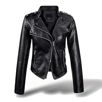 zzxswc Punk Rivet Leather Jacket Women's Short Slim Slant