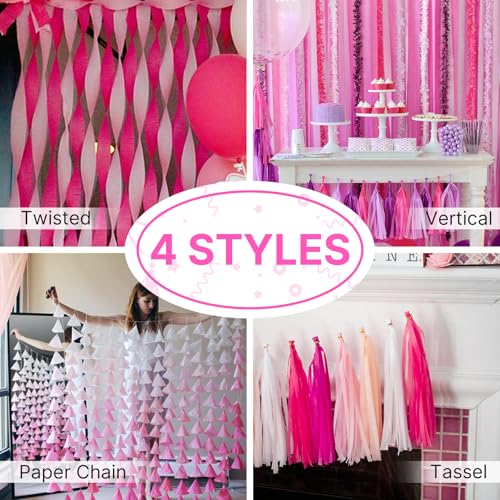 Image of PartyWoo Crepe Paper Streamers 8 Rolls 656ft, Pack of Pink, Hot Pink, Peach and White Party Streamers for Birthday Decorations, Party Decorations, Wedding Decorations (1.8 Inch x 82 Ft /Roll)