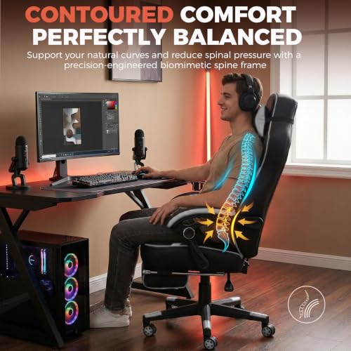 Image of GTPLAYER Gaming Chair with Footrest, 350LBS Big and Tall Office Chair, Ergonomic High Back Lumbar Support and Recliner for Back Pain Relief, White