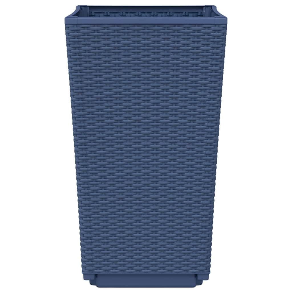 Donica na rośliny, 2 szt., niebiesko-szara, z polipropylenu (PP), 32,5 x 32,5 x 57 cm, z dnem o wyglądzie rattanu, do ogrodu, na taras, balkon i rośliny do pomieszczeń