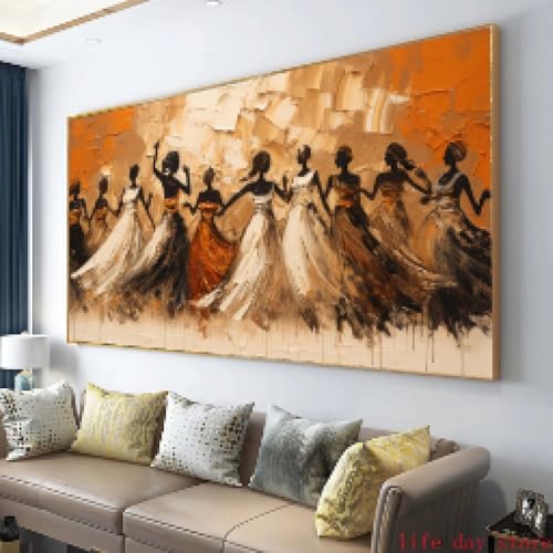 Peinture abstraite de danseuse africaine toile 50x100 cm de style ethnique noir