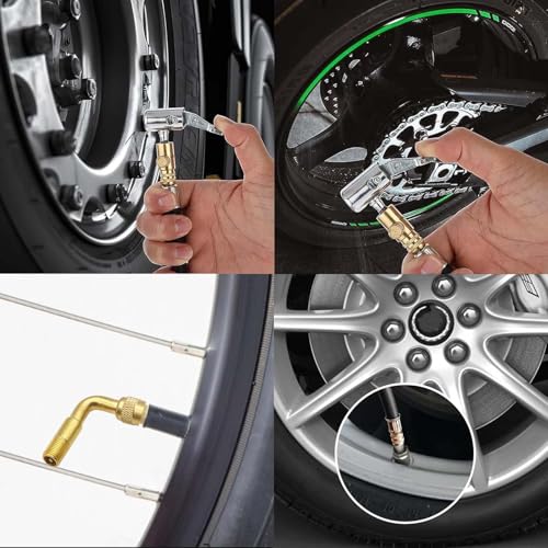 Image of 5 Pcs Tire Valve Extension, 8.25 Inch Flexible Valve Stem Extenders, 90 Degree Brass Tire Valve Extension Adaptors with Tire Inflator Hose Adapter Compatible for RV Bike Motorcycle Car