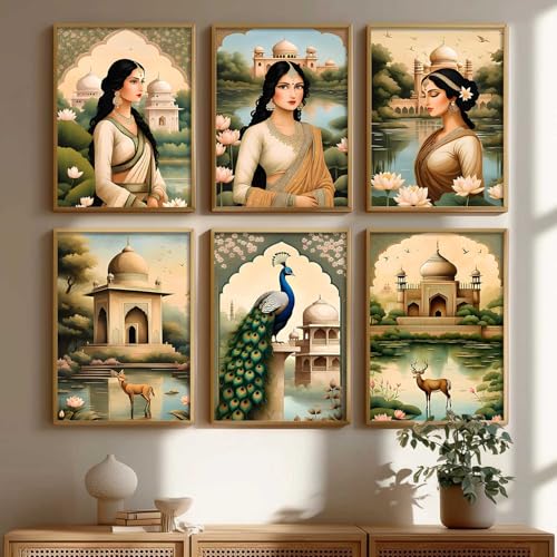 Image of kotart Premium Digital Traditional Art Paintings with Frame for Home Decor - Painting for Wall Decoration - Wall Painting for Living Room | Pack of 6 (10x13, home decor items)