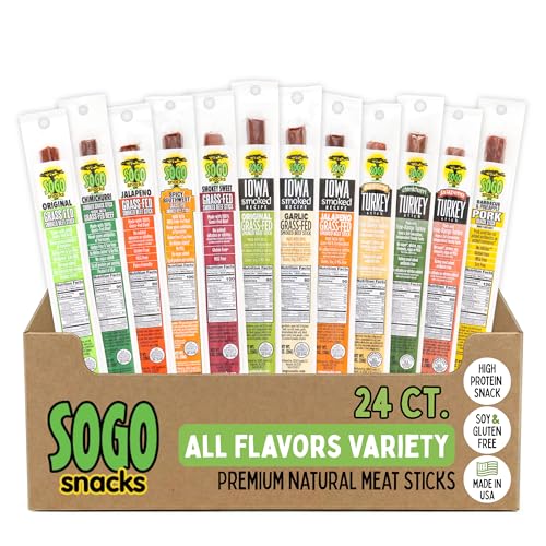 12 Flavor Variety Meat Sticks. No Added Nitrates, Gluten, Soy, MSG, Dairy, Nuts. 8 Grass-fed Beef Flavors, 3 Free-range Turkey Flavors & 1 Natural Pork Flavor (2 of Each, 24-cnt, 1-oz Stick)