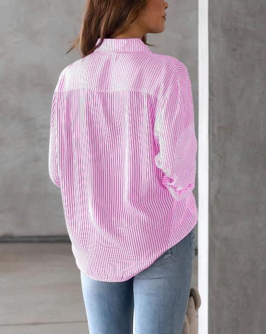 IBAOTORONI Women's Striped Button Down Shirts: Long Sleeve Office Casual Business Blouses with Pocket - Image 2