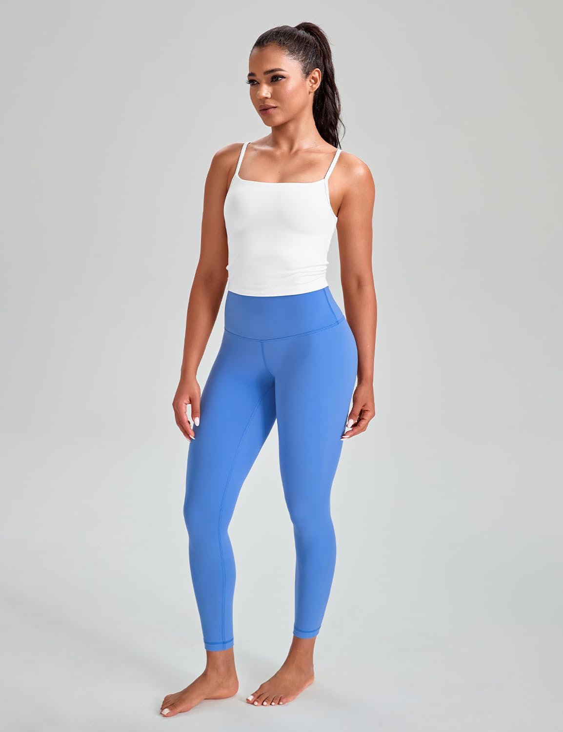 HeyNuts Cropped Cami Tank Top for Womens, Square Neck Spaghetti Strap Low Impact Yoga Longline Sports Bras Padded A-C Cups - Image 4