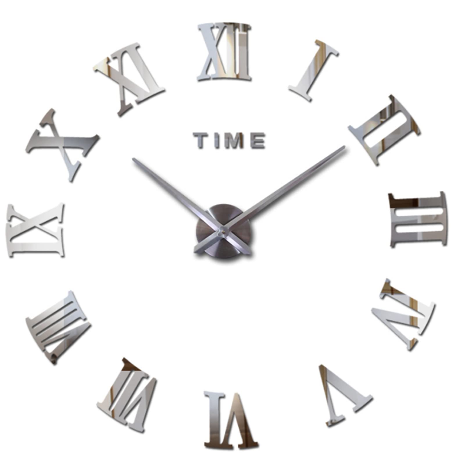 SEIWEI DIY Wall Clock, DIY Modern Mute Large Wall Clock, 3D Stick on Wall Clock for Living Room Kitchen Bedroom Office Home Hotel Decor Gift-Sliver