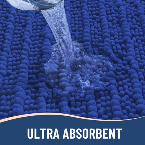 Image of Arotive Luxury Bathroom Rugs 30x20, Extra Soft Thick Absorbent Shaggy Chenille Bath Rugs, Machine Wash Dry, Bath Mats for Bathroom Floor, Tub and Shower, Home Decor Accessories, Dark Blue