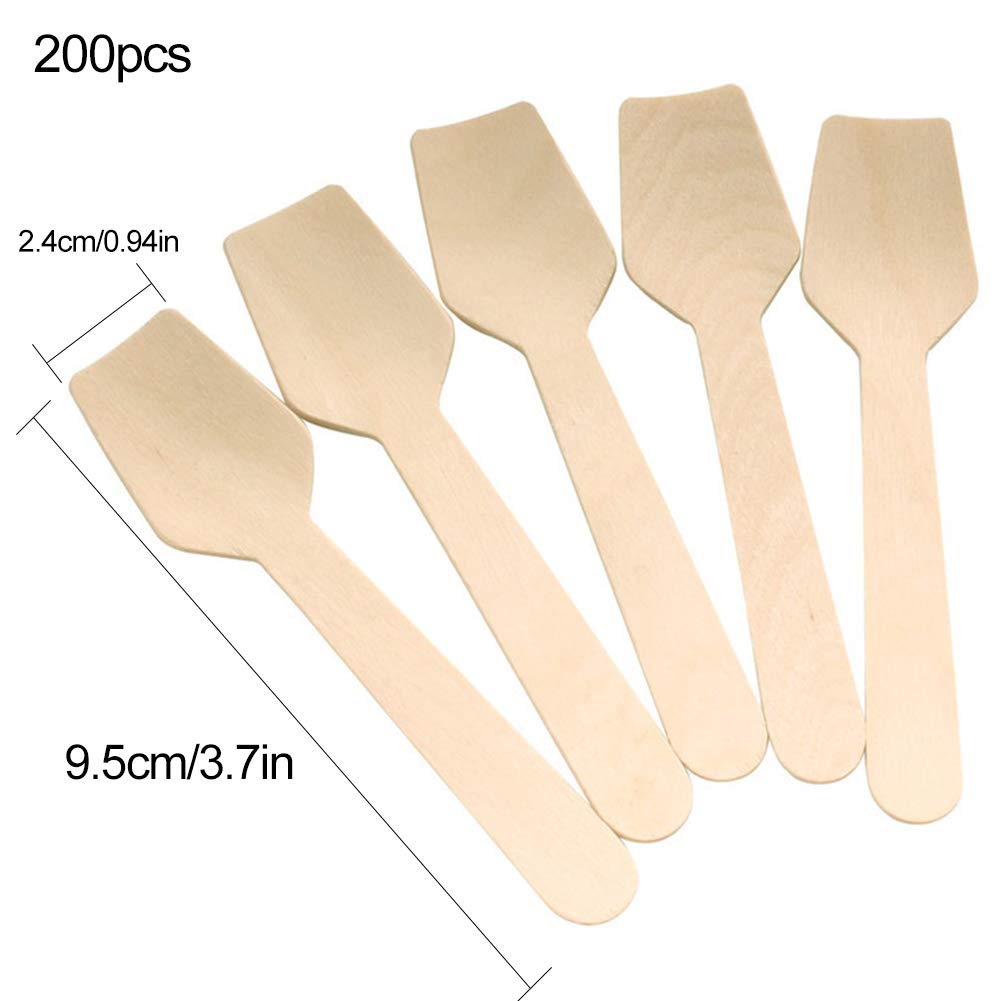 Oumefar Cucchiaio in legno, usa e getta, crema gelato, cucchiaino da tè, festa da dessert, pomeriggio, tè da tavola, cucchiaio in legno biodegradabile