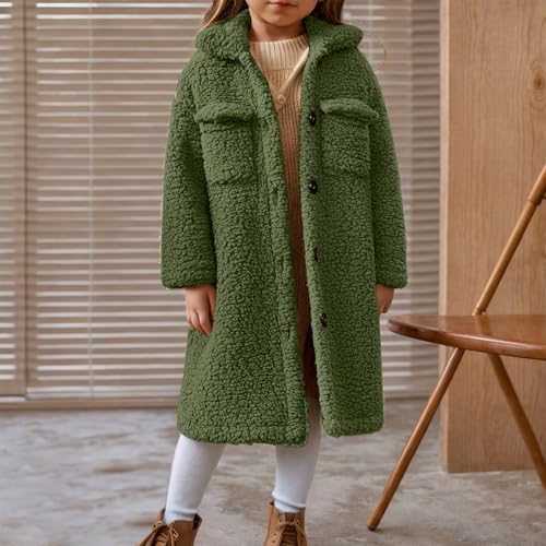 Girls Winter Long Coat Thick Warm Sherpa Teddy Jacket Casual Button Down Fleece Overcoat Faux Fur Outwear 3-12 Years2