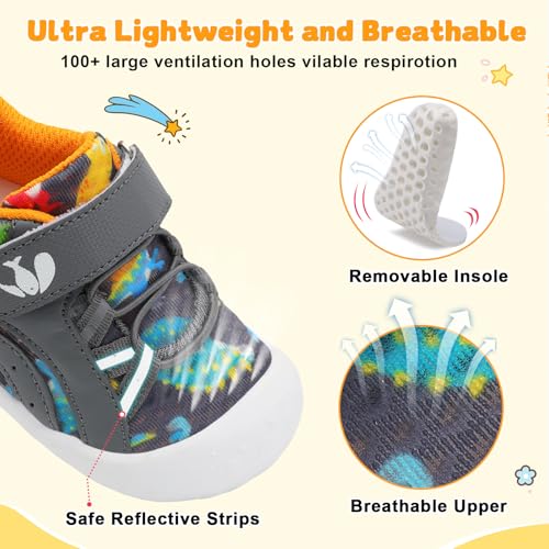 FEETCITY Infant Shoes Barefoot Baby Shoes Baby Tennis Shoe Breathable Wide Infant Shoe Lightweight Slip-On Sneakers Flexible Grey Dinosaurs by FEETCITY - Used condition - Image 5