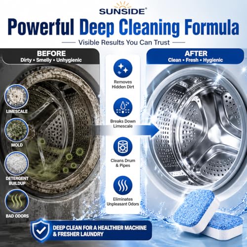 Image of Washing Machine Cleaner Tablets, Deep Cleaning and Descaling, Removes Odor, Limescale and Detergent Residue, for Front and Top Load Machines, Effervescent Tablet (Pack of 24)