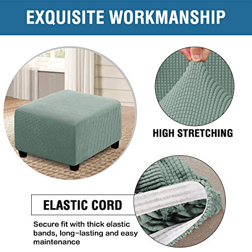 Image of H.VERSAILTEX Square Ottoman Covers Ottoman Slipcovers Folding Storage Stool Furniture Protector Form Fit with Elastic Bottom, Stretch High Spandex Small Checks Jacquard Fabric(Large,Sage)