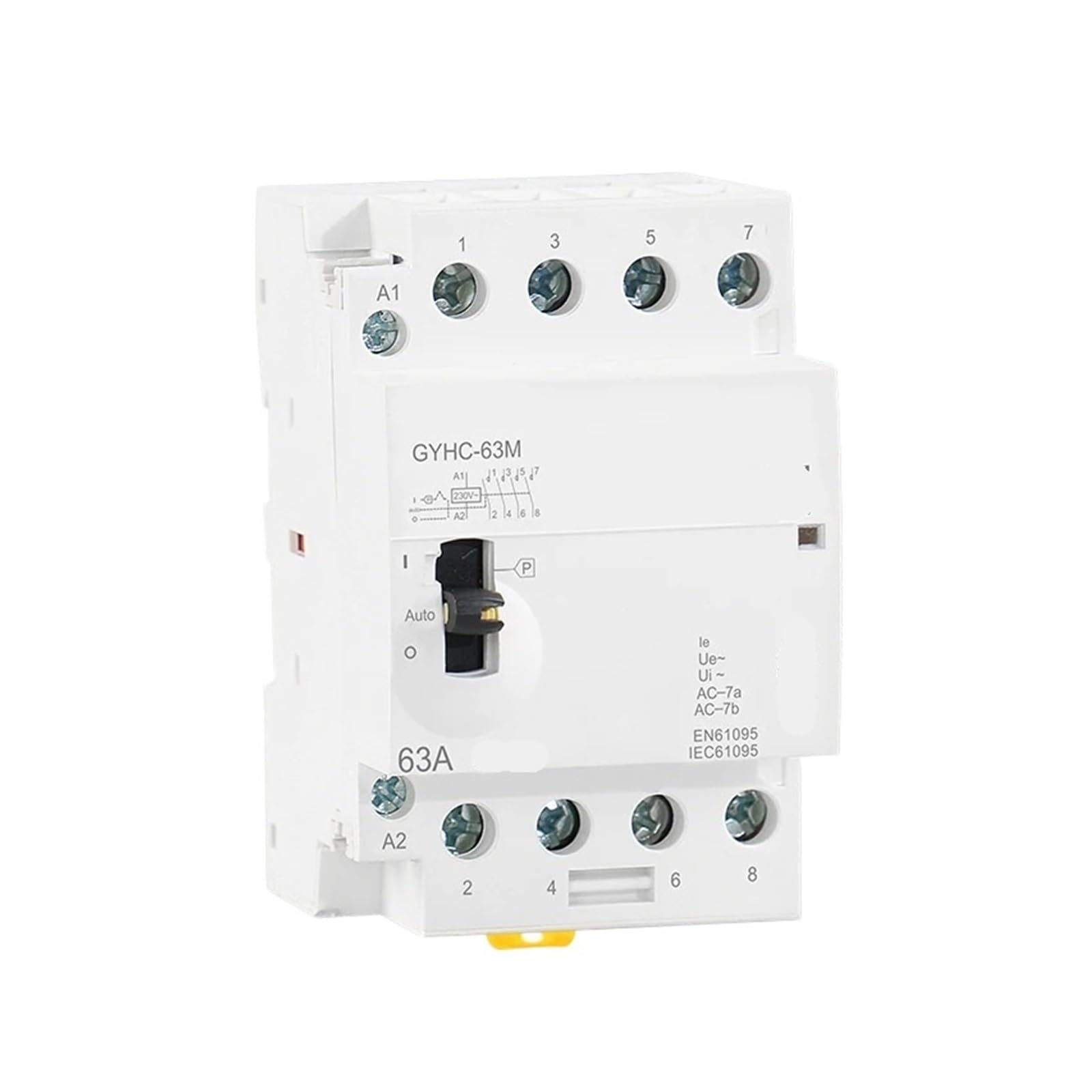 RCGKNNMUZ Contactor 4P 63A 4NO or 2NC2NO 220V/230V 50/60HZ Guide Rail Household AC Modular Contactor Manual Operation(4P 63A 2NO2NC 220V)