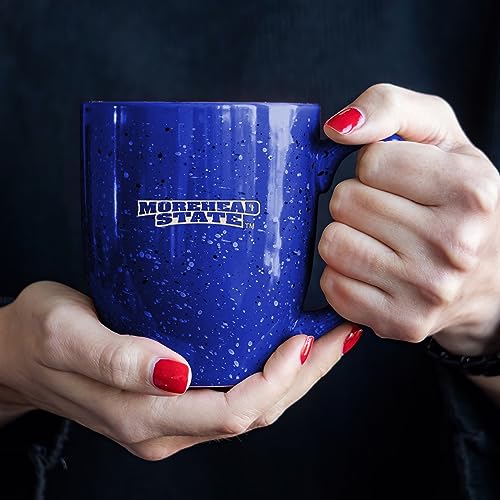Image of Rico Industries NCAA Morehead State Eagles Royal Blue Personalized 16 oz Team Color Laser Engraved Speckled Ceramic Coffee Mug