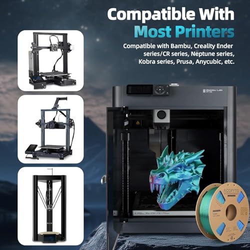 Image of 3D Printer Silk PLA Filament 1.75mm, Shiny Triple Color Green Purple Cooper, Dimensional Accuracy + /- 0.02 mm, 1KG (2.1lbs) /Spool Easy to Print for Most FDM 3D Printers
