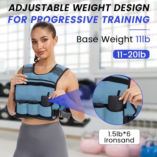 Image of VBSD Adjustable Weighted Vest for Women Men 4-10lb /11-20lb /20-32lb Vest with 6 Ironsand Weights Body Weight Vest with Reflective Strip for Running Walking Strength Training Workouts