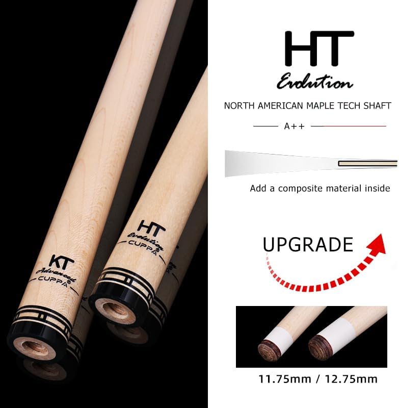 Miniatura 6 de CUPPA Tacos de billar Palo de taco de billar 12 cuerpo dividido ocho nueve bolas de arce punta de eje tamaño 0.463 in 0.502 in 19oz 58inch