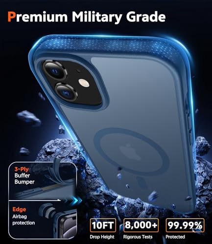 Image of FNTCASE for iPhone 12 Case Matte: iPhone 12 Pro Case Magnetic Phone Cases Compatible with Magsafe Slim Anti Yellowing Military Grade Drop Protection Rugged Protective Translucent Cover (C-Blue)
