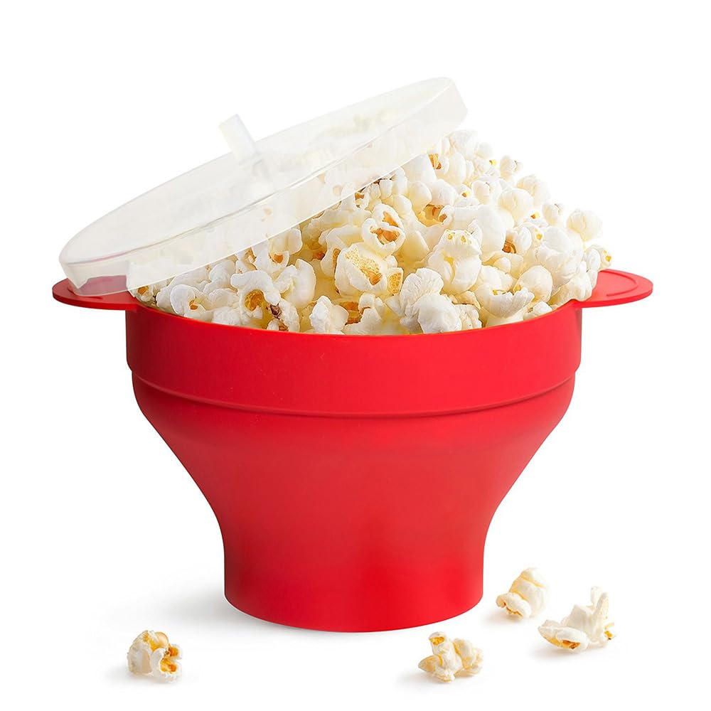 Popcorn Microwave Foldable Silicone Popcorn Container - Popcorn Pot Bowl with Lid, No Oil Popper Bowl for Party, Dorm, Home