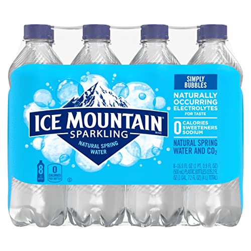 Image of Sparkling Ice Mountain Brand Natural Spring Water Plastic Bottle, Simply Bubbles, 16.9 Fl Oz (Pack of 8) | Pure Crisp Spring Bottled Water for Everyday Refreshing Hydration