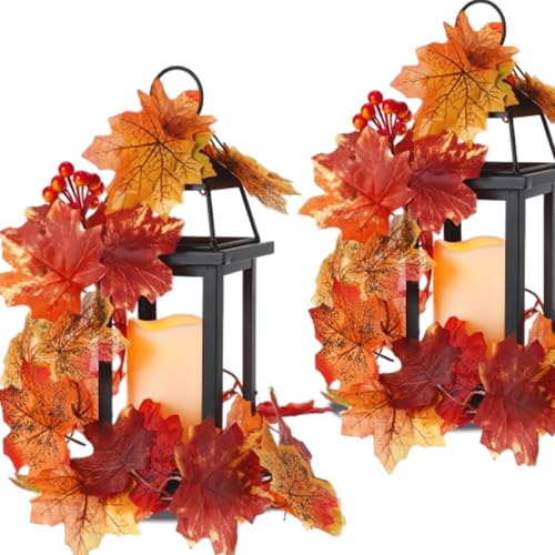 Kittmip 2 Set Fall Lantern Decorations 14in Thanksgiving Metal Lantern...