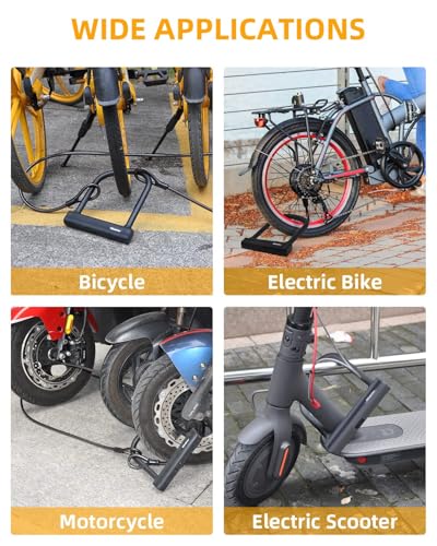 Image of NDakter Bike Locks Heavy Duty Anti Theft, Bicycle U Lock for Ebike, 18mm Shackle, 6FT Steel Security Cable with 3 Keys for Electric Escooter, Mountain & Folding Bike, Tri-Bike Wheel Lock Sturdy