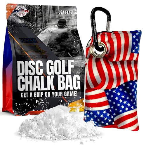 Disc Golf Chalk Bag | Attaches to Bag with a Carabiner | Better than Rosin & Sawdust Bags | Improve Your Grip for Consistency | Disc Golf Accessories for Men | Disc Grip Enhancer (USA Flag)