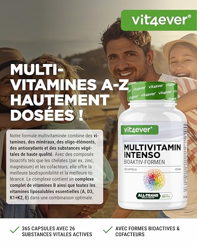 Multivitamines A-Z - 365 gélules hautement dosées avec 26 formes bioactives & matières premières de marque - Vitamines + Minéraux - Complexe All In One - Vegan – Image 3