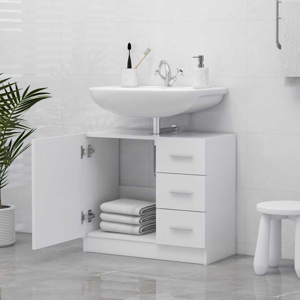 Armario para debajo del lavabo (63 x 30 x 54 cm, con 1 compartimento y 3 cajones, mueble de baño para almacenamiento y orden, montaje en pared para muebles de baño y lavabo), color blanco