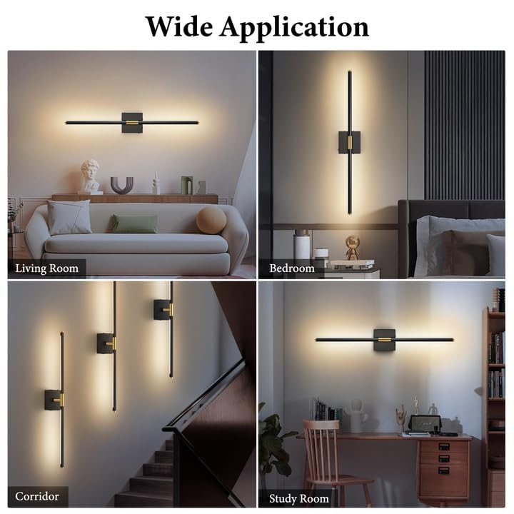 Image of SAIMAND Wireless Sconces Set of 2 Battery Operated,8000mAh USB Rechargeable Wall Light with Remote Control,3000K-6000K LED Dimmable Wall Lamp for Living Room, Hallway, Bedroom (Black+Gold)