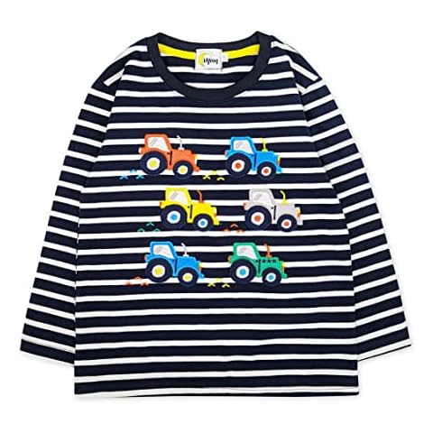 Moon Under the Bridge Camiseta de manga larga de algodón para niño, Tractores a rayas Cover