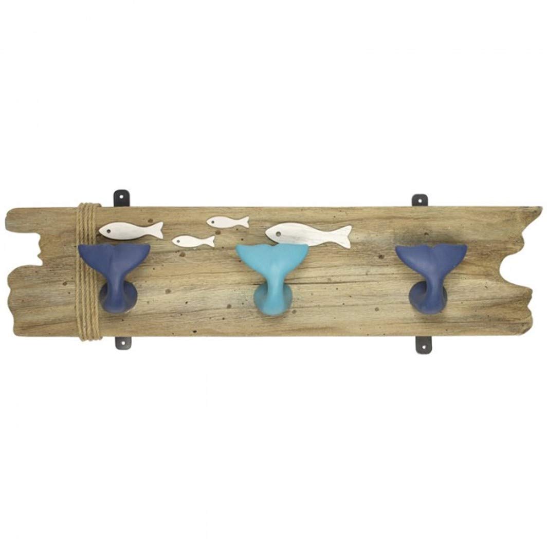 Whale Tail Hooks 3 Wooden Blue Wall Mounted Coat Hook Bedroom Decor Storage
