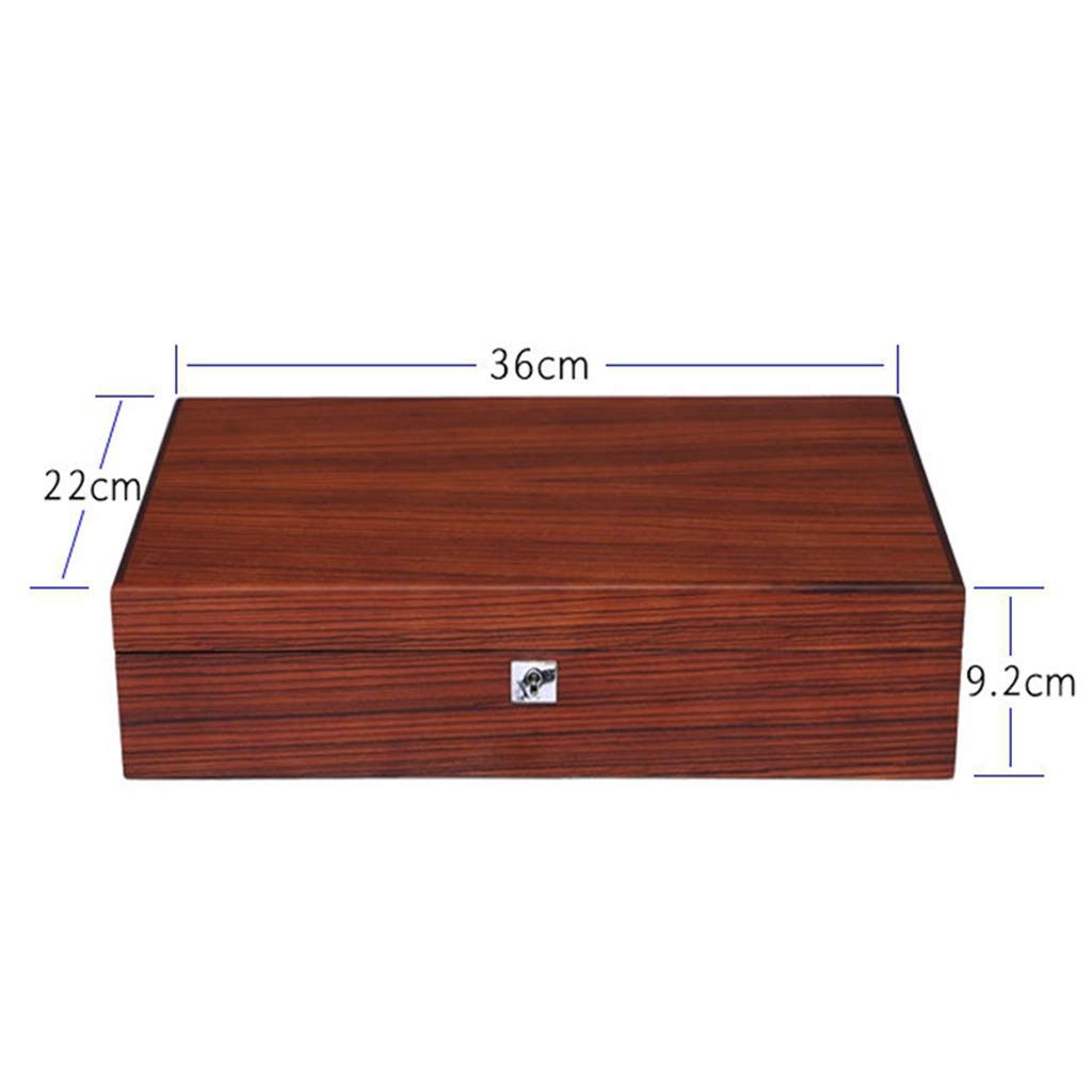 Caja de reloj de madera con tapa de vidrio para 12 relojes Caja de almacenamiento de joyería de lujo Bandeja de pulsera con 12 almohadas de almacenamiento extraíbles y hebilla de metal con cerradura